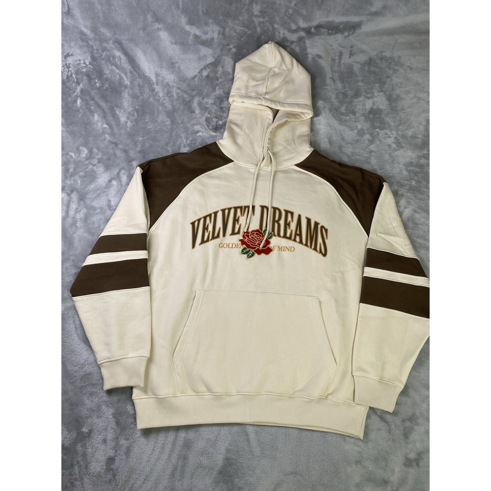 Public Supply NYC Velvet Dreams Hoodie Men Large Cream Brown Rose Graphic 08‎
